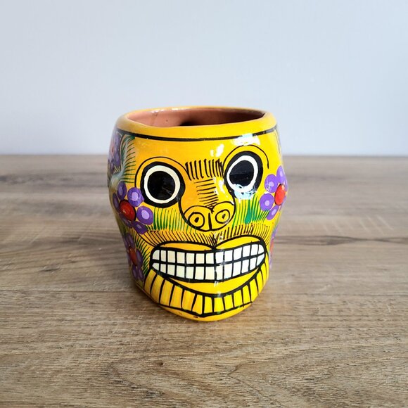 Calaca Mexico Skull handmade hand painted mug. - Picture 2 of 6